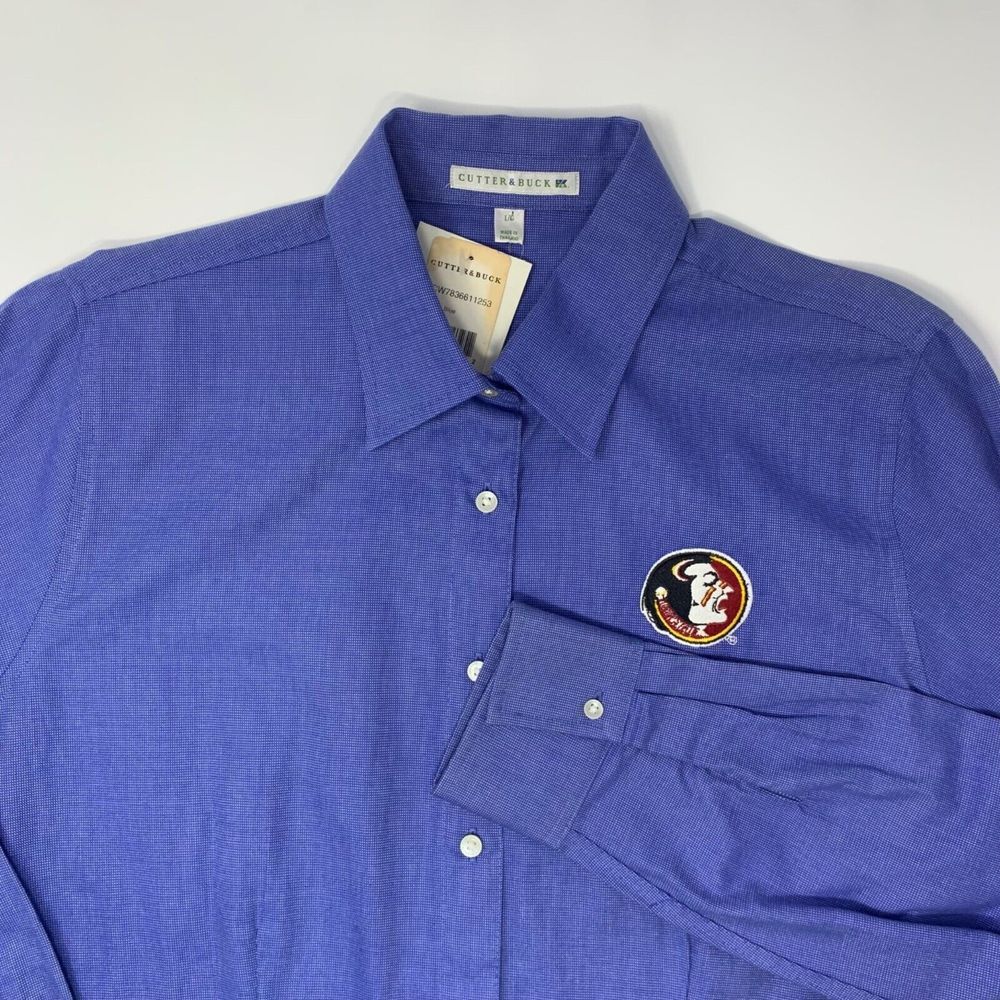 FSU Cutter & Buck NWT Women's Shirt  Blue Oxford Long‎ Sleeve Button Up Size L